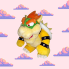 A collectible Bowser plush from the Super Mario series, featuring his iconic spiked shell, orange hair, and menacing expression, perfect for Mario fans and plush toy collectors.