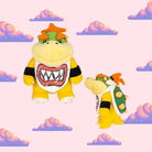 A cute Bowser Jr. plush from the Super Mario series, showcasing his signature bib with a toothy grin, spiked shell, and yellow skin, ideal for Super Mario fans and plush toy collectors