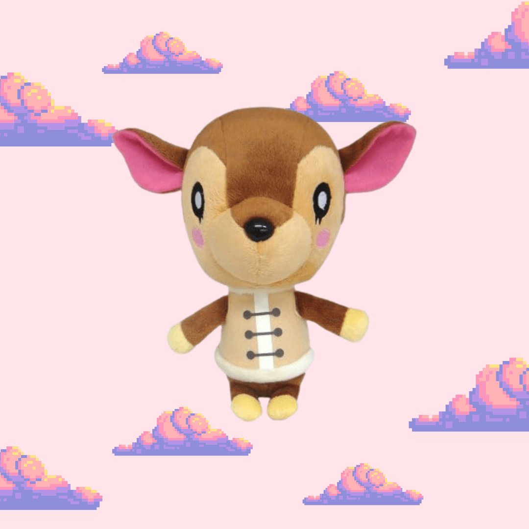 A cute Fauna plush from Animal Crossing, featuring her signature deer design with soft brown fur and big eyes. Perfect for Animal Crossing fans and plush toy collectors.