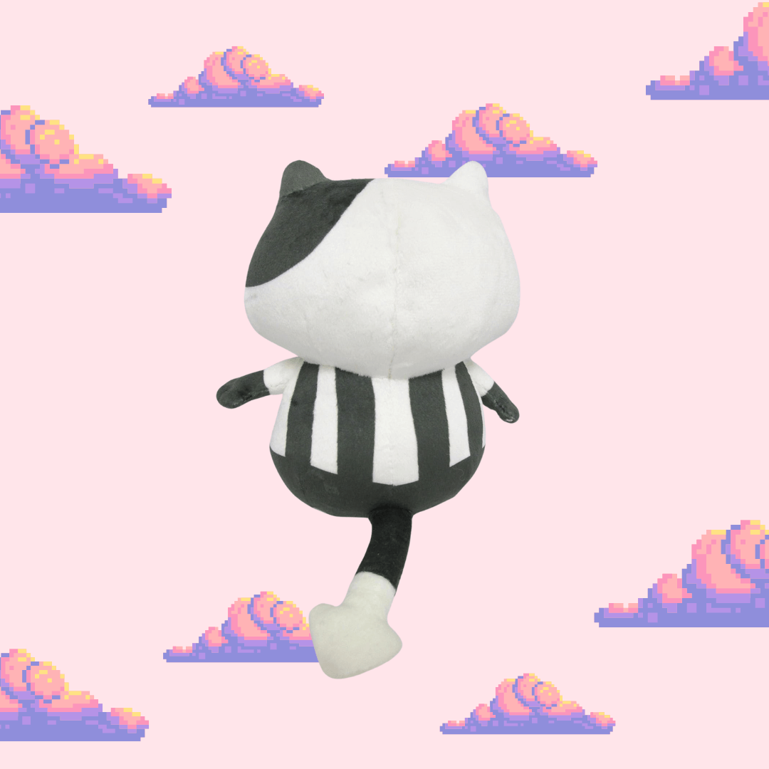 A collectible Judd plush from the Splatoon series, showcasing his distinctive white fur, bright yellow eyes, and fun design, perfect for fans of Splatoon and plush toy enthusiasts