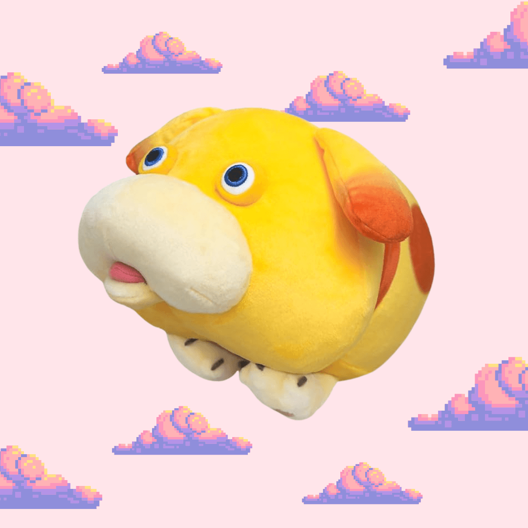 A delightful Oatchi plush from the Pikmin series, featuring his cute design with large eyes, floppy ears, and a vibrant colour palette, perfect for Pikmin fans and plush toy collectors.