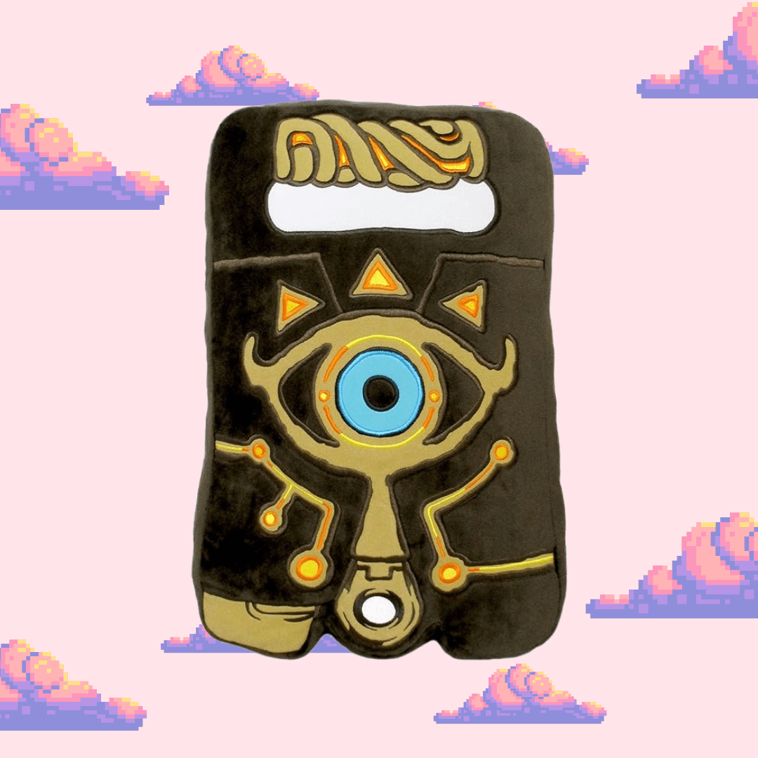 A unique Sheikah plush from The Legend of Zelda series, featuring a brown design with iconic Sheikah eye patterns, perfect for Zelda fans and plush toy collectors.