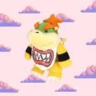 A cute Bowser Jr. plush from the Super Mario series, showcasing his signature bib, grin, spiked shell, and yellow skin, ideal for Super Mario fans and plush toy collectors